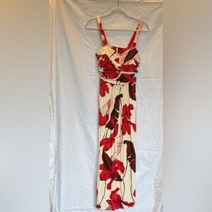 Soma Vibrant Red and Off-White Floral Maxi Dress w/bra. Brand New. Never Worn